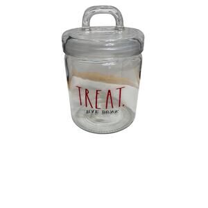 Rae Dunn Clear Glass Canister/Jar Treat In Red Letters